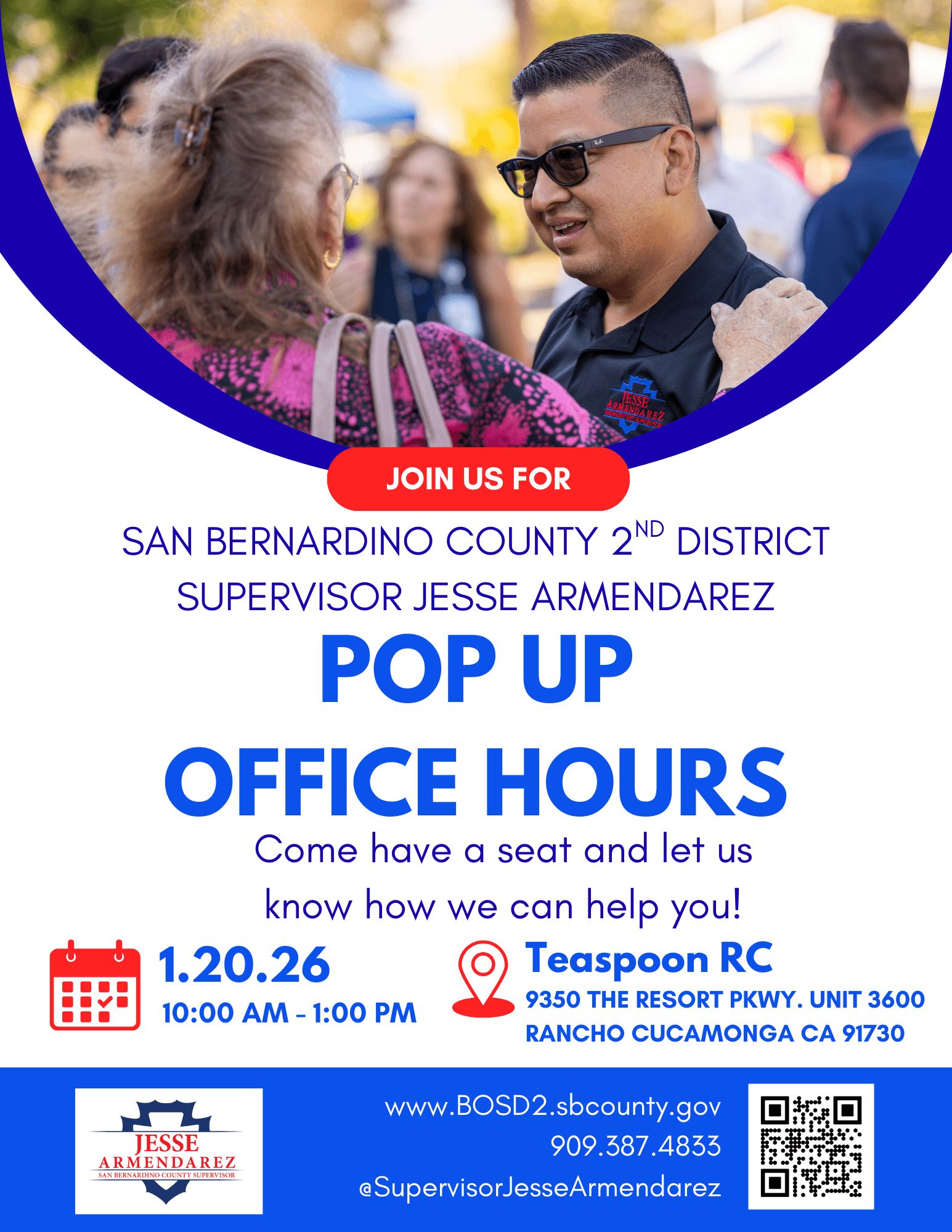 Pop Up Office Hours Flyer from County Supervisor Armendarez