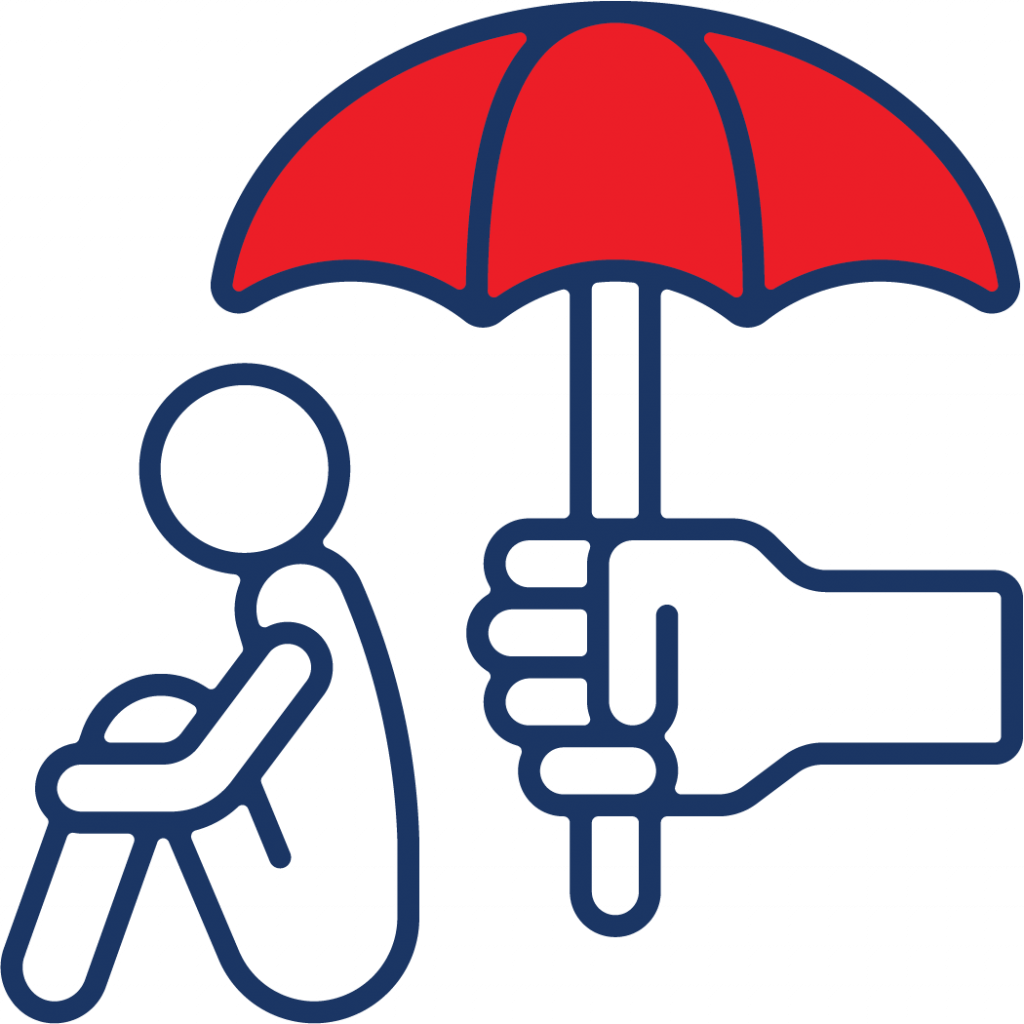 Icon of an umbrella being held over a homeless person