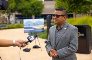 Jesse Armendarez speaking to ABC 7 news station outdoors